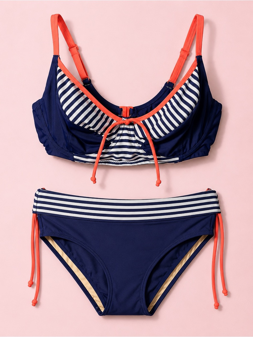 Pour Moi Navy & White Striped Swimwear bikini set (UK 14) (38E)
